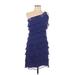 DressBarn Casual Dress - Party One Shoulder Sleeveless: Blue Print Dresses - Women's Size 10