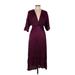 Zara Casual Dress - Midi Plunge 3/4 sleeves: Burgundy Print Dresses - Women's Size Medium