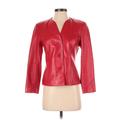 Dana Buchman Leather Jacket: Short Red Print Jackets & Outerwear - Women's Size 4 Petite