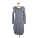 Zara Casual Dress - Sweater Dress Scoop Neck 3/4 sleeves: Gray Dresses - Women's Size Medium