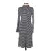 Ann Taylor LOFT Casual Dress - A-Line High Neck 3/4 sleeves: Gray Print Dresses - Women's Size Medium