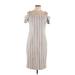 Calvin Klein Casual Dress - Sheath Cold Shoulder Short sleeves: Gray Stripes Dresses - Women's Size 12