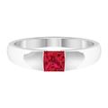 Rosec Jewels Certified Princess Cut Created Ruby Solitaire Gold Band Ring for Women | 5 MM | AAAA Quality, White Gold, Size:K