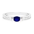 Rosec Jewels 1/2 CT Blue Sapphire and Diamond Band Ring, 4X5 MM Oval Cut Blue Sapphire Solitaire Band Ring, Sterling Silver, Size:P