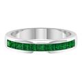 Rosec Jewels 0.75 CT Emerald Half Eternity Ring, Princess Cut Emerald Gold Ring for Women, Channel Set Emerald Gold Semi Eternity Ring, White Gold, Size:W