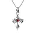 SATUSA Pure Pewter Personalised Ruby Cross Pendant, Punk Hip Hop Pure Pewter Men's Pendant Necklace