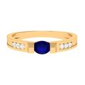 Rosec Jewels 1/2 CT Blue Sapphire and Diamond Band Ring, 4X5 MM Oval Cut Blue Sapphire Solitaire Band Ring, Yellow Gold, Size:P1/2