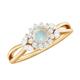 Rosec Jewels Ethiopian Opal Round Brilliant Cut Split Shank Flower Engagement Ring for Women with Diamond, Yellow Gold, Size:Z