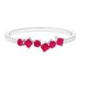 Rosec Jewels Princess and Round Ruby Minimal Eternity Anniversary Band Ring for Women| AAA Quality, White Gold, Size:Z