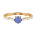 Rosec Jewels 1 CT Round Tanzanite Solitaire Ring with Diamond Side Stones - December Birthstone, Yellow Gold, Size:P1/2