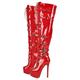 blingqueen Women's Platform Thigh High Boots with Zipper Stiletto Heel Over The Knee High Boots Lace Up Punk Motorcycle Boots Buckles Chains Rivets Ornamented Long Shaft Sock Boots Red Size 9