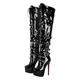 blingqueen Women's Platform Thigh High Boots with Zipper Stiletto Heel Over The Knee High Boots Lace Up Punk Motorcycle Boots Buckles Chains Rivets Ornamented Long Shaft Sock Boots Black Size 7