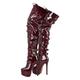 blingqueen Women's Platform Thigh High Boots with Zipper Stiletto Heel Over The Knee High Boots Lace Up Punk Motorcycle Boots Buckles Chains Rivets Ornamented Long Shaft Sock Boots Burgundy Size 11