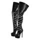 blingqueen Platform Heel Thigh High Boots for Women Stiletto Heel Closed Round Toe Chains Decor Zip Up Zippers Pu Leather Wide Calf Boots Over The Knee High Boots for Pole Dance Party Black Size 7