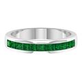 Rosec Jewels 0.75 CT Emerald Half Eternity Ring, Princess Cut Emerald Gold Ring for Women, Channel Set Emerald Gold Semi Eternity Ring, White Gold, Size:Z