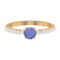 Rosec Jewels 1 CT Round Tanzanite Solitaire Ring with Diamond Side Stones - December Birthstone, Yellow Gold, Size:S1/2