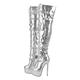 blingqueen Women's Platform Thigh High Boots with Zipper Stiletto Heel Over The Knee High Boots Lace Up Punk Motorcycle Boots Buckles Chains Rivets Ornamented Long Shaft Metallic Boots Silver Size 11