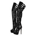 blingqueen Stiletto Thigh High Boots for Women Platform Heel Stilettos Super Sky High Heels Over The Knee High Boots Side Zip Up Booties Round Closed Toe Long Shaft Sock Boots Black Size 7