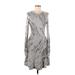 BCBGMAXAZRIA Casual Dress - A-Line Crew Neck Long sleeves: Silver Dresses - Women's Size Medium