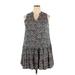 Nine West Casual Dress - DropWaist V-Neck Sleeveless: Gray Floral Dresses - Women's Size 2X-Large