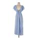 Shein Casual Dress - Midi Plunge Short sleeves: Blue Dresses - Women's Size 2