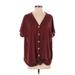 Entro Short Sleeve Top Burgundy Print V Neck Tops - Women's Size Small