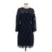 Trina Trina Turk Casual Dress - Party Crew Neck 3/4 sleeves: Blue Solid Dresses - Women's Size 8