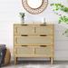 3 drawer dresser,rattan dresser cabinet with wide drawers and metal handles, farmhouse wooden storage chest of drawers