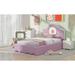 Twin Upholstered Platform Bed with LED Headboard, Wood Bed Frame w/Wood Slats Support, Wave Design at The End of The Bed, Pink