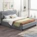 Upholstered Storage Bed Platform Bed with 4 Drawers and Rivet-Decorated Button Headboard, PU Leather Upholstered Bed Frame