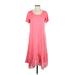 LOGO by Lori Goldstein Casual Dress - A-Line Scoop Neck Short sleeves: Pink Print Dresses - Women's Size Small
