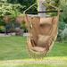 Beige Hammock Chair Hanging Rope Swing Chair with Tassels and Pillow