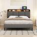 Multi-Functiona Upholstered Platform Bed Skin Friendly Linen Fabric with Storage Headboard, Sockets, USB Ports, Sensor Light