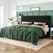 King Platform Bed Frame, Velvet Upholstered with Vertical Channel Tufted Headboard, Mattress Foundation with Wooden Slats