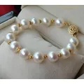 14K gold-plating double layer South Sea Genuin white Pearl BRACELET 7.5-8" 925 Leopard head fine