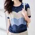 new fashionable summer dress hollow out net gauze ice silk knit short sleeve women's round collar