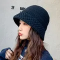 Chapeau seau rétro pour femmes petit bonnet de bassin chaud tout assorti creux tricot petits