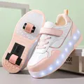 Chaussures de patin à roulettes lumineuses à LED pour enfants baskets roses à deux roues pour