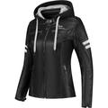 Rusty Stitches Joyce Hooded V2 Ladies Motorcycle Leather Jacket, black-white, Size 38 for Women