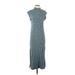 Saturday Sunday Casual Dress - Midi Mock Sleeveless: Teal Dresses - Women's Size X-Small Petite