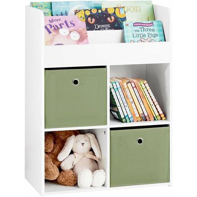 KMB79-W Kinder Bücherregal Kinderregal mit 2 Stoffboxen Spielzeugregal Aufbewahrungsregal für