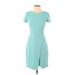 Muse Casual Dress - Sheath Crew Neck Short sleeves: Teal Print Dresses - Women's Size 0