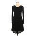 Ann Taylor LOFT Casual Dress - A-Line Crew Neck Long sleeves: Black Solid Dresses - Women's Size 2X-Small Petite