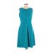 Calvin Klein Casual Dress - A-Line: Teal Solid Dresses - Women's Size 12 Petite