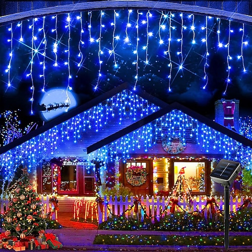 1 Stück Solar LED Eiszapfen Lichterkette Gartenlicht Eiszapfenlichter Fenster Vorhang Feenlichter für Hochzeitsfeier Schlafzimmer Garten Terrasse Innen Außen 4m/13ft 96LED Halloween Dekoration Image