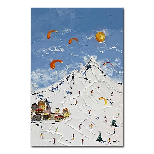 Mintura handgefertigtes Bergölgemälde auf Leinwand, Wandkunst, Dekoration, modernes abstraktes Schneelandschaftsbild für Wohnkultur, gerolltes, rahmenloses, ungedehntes Gemälde Image