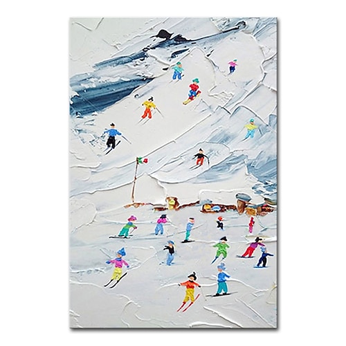 Mintura handgefertigtes Bergölgemälde auf Leinwand, Wandkunst, Dekoration, modernes abstraktes Schneelandschaftsbild für Wohnkultur, gerolltes, rahmenloses, ungedehntes Gemälde Image