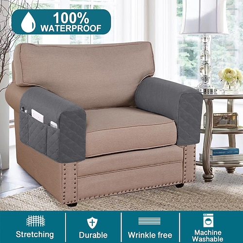 2 Stück Armlehnenbezüge für Stühle und Sofas, Couch-Armlehnenbezüge für Sofas, Armlehnenbezüge mit Seitentasche, rutschfester Möbelschutz, waschbare Armlehnen-Schonbezüge Image