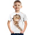 Kids Boys' T shirt Tee Short Sleeve Cat Dinosaur Graphic 3D Print Animal School Children Tops Active White Cat Bright white White cat