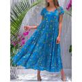 Women's Swing Dress Tiered Dress Floral Ditsy Floral Print Crew Neck Long Dress Maxi Dress Tropical Boho Home Holiday Short Sleeve Regular Fit Wine Blue Green Summer Fall S M L XL 2XL